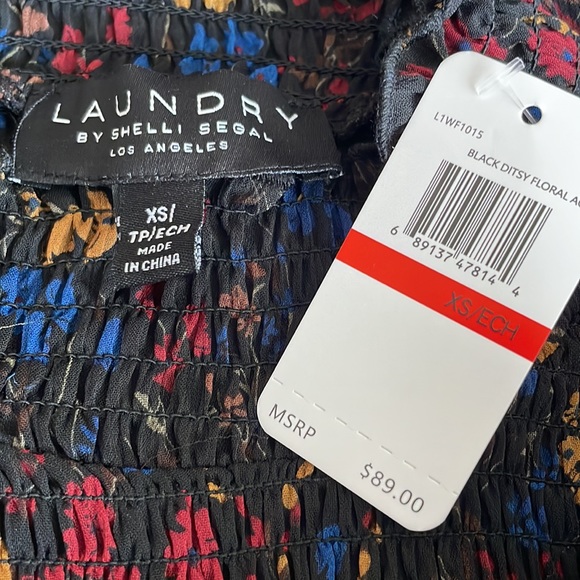 NWT LAUNDRY BY SHELLI SEGAL BLACK DITSY TOP - Picture 5 of 8